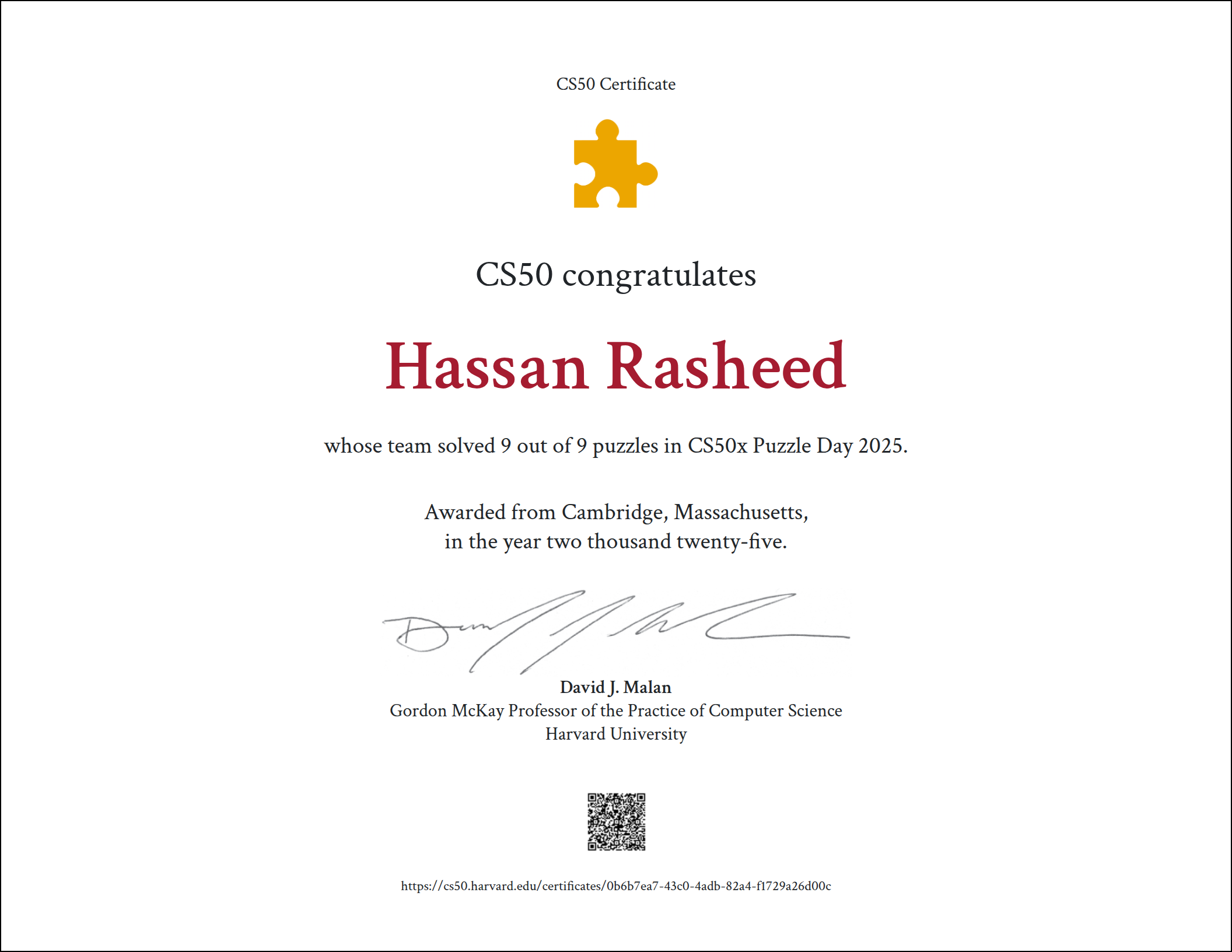 Hassan Rasheed - Data Scientist | Harvard CS50x Puzzle Day Winner ...