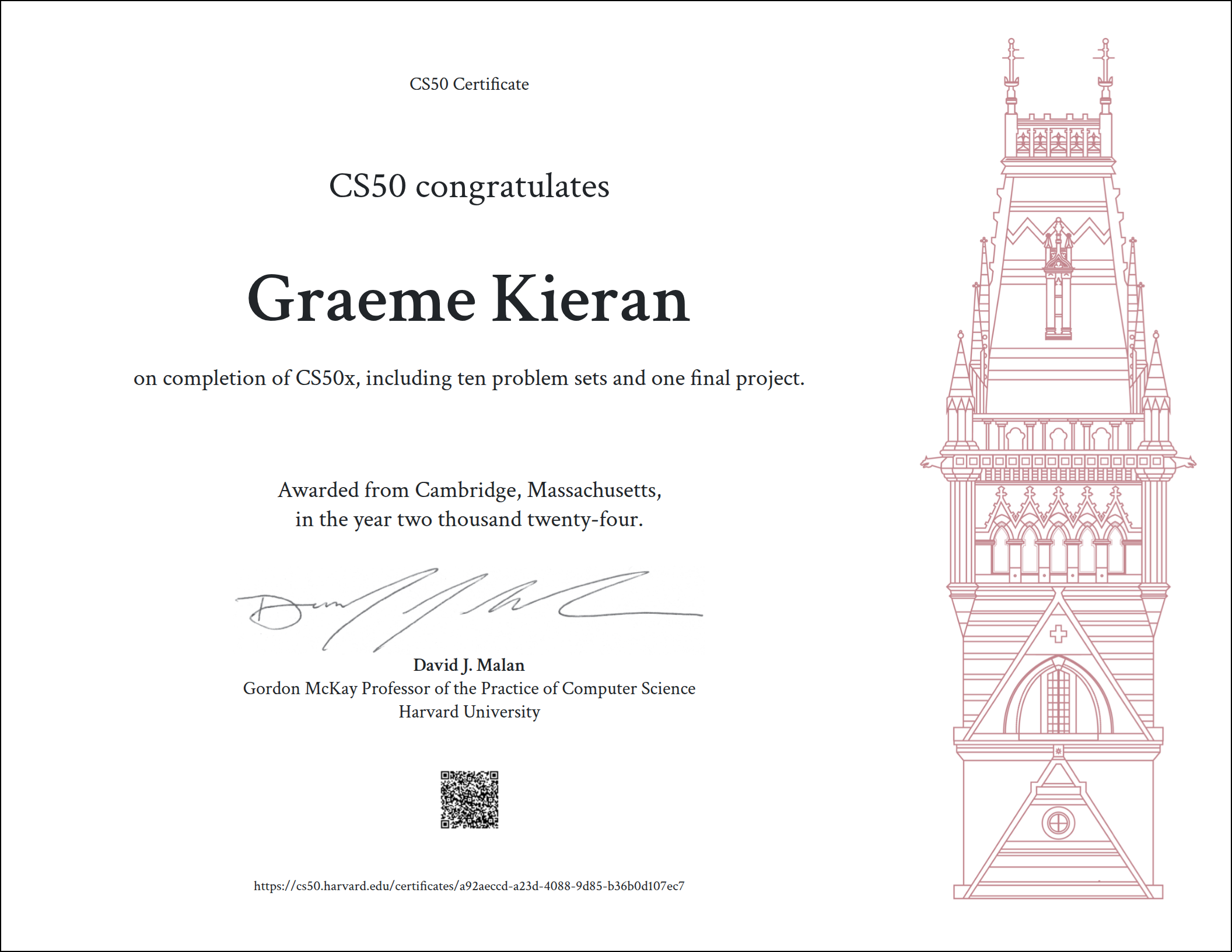 Harvard CS50 certificate